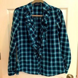 Express Plaid ruffle button down